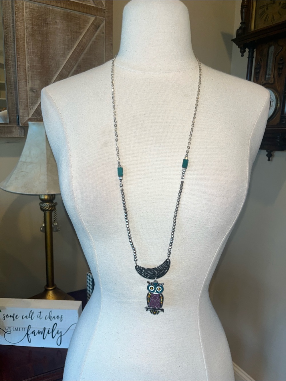 Purple Owl Pendant Long Necklace